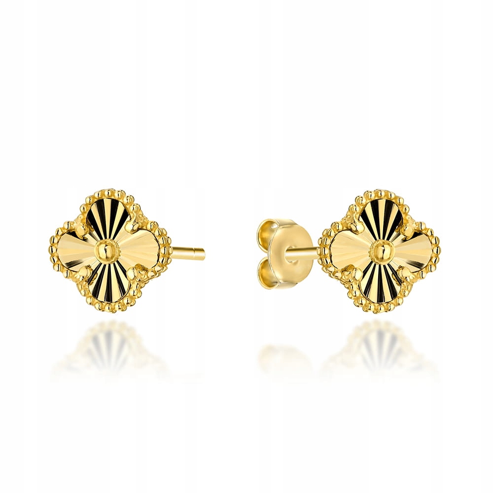 Zlaté náušnice s diamanty 585, jetel, 10 mm, módní design jako dárek