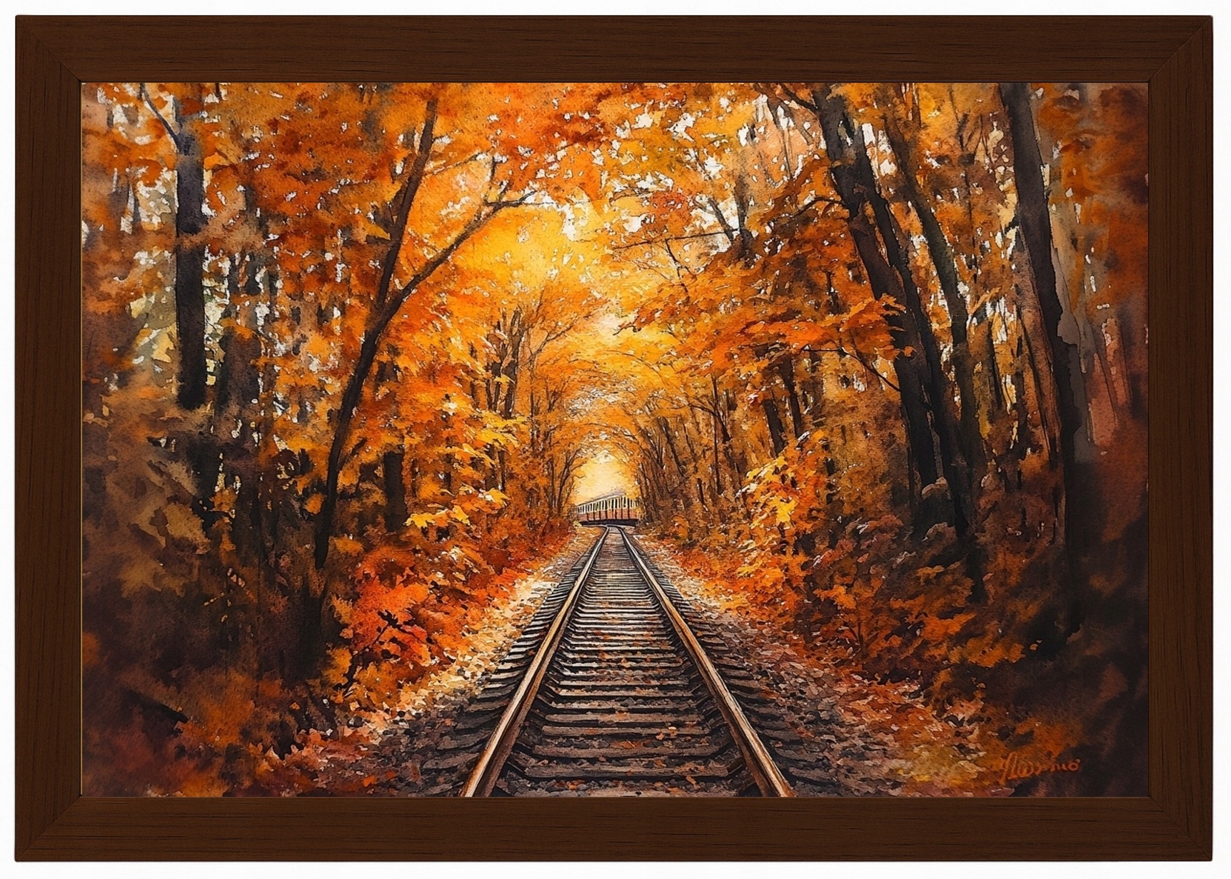 Rám Rámeček Plakát Les Stromy Železniční Koleje Podzimní Tunel 60x40