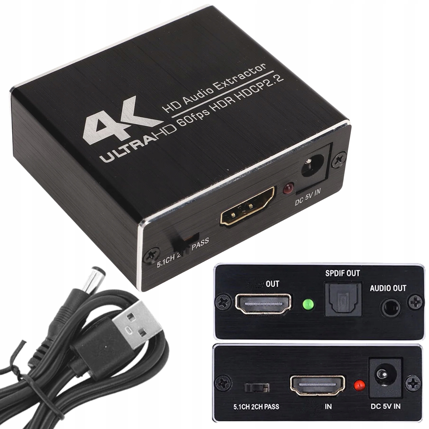 Ekstraktor 4K 60FPS Hdmi 2.0 na Hdmi Toslink Jack Rozdzielacz audio 5.1 2CH