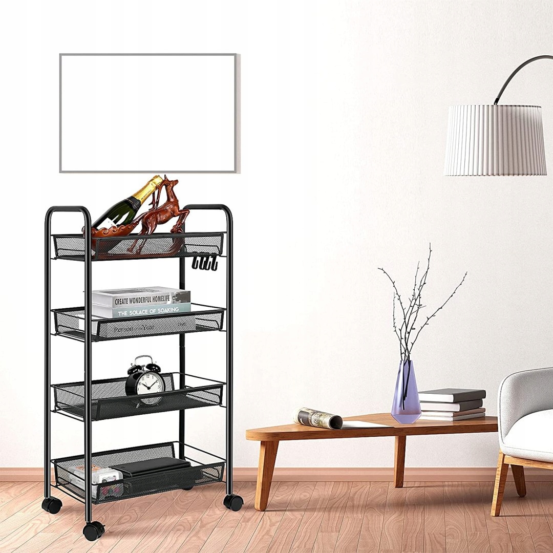 Regał na kółkach 4 poziomy Olden czarny Głębokość mebla 27 cm