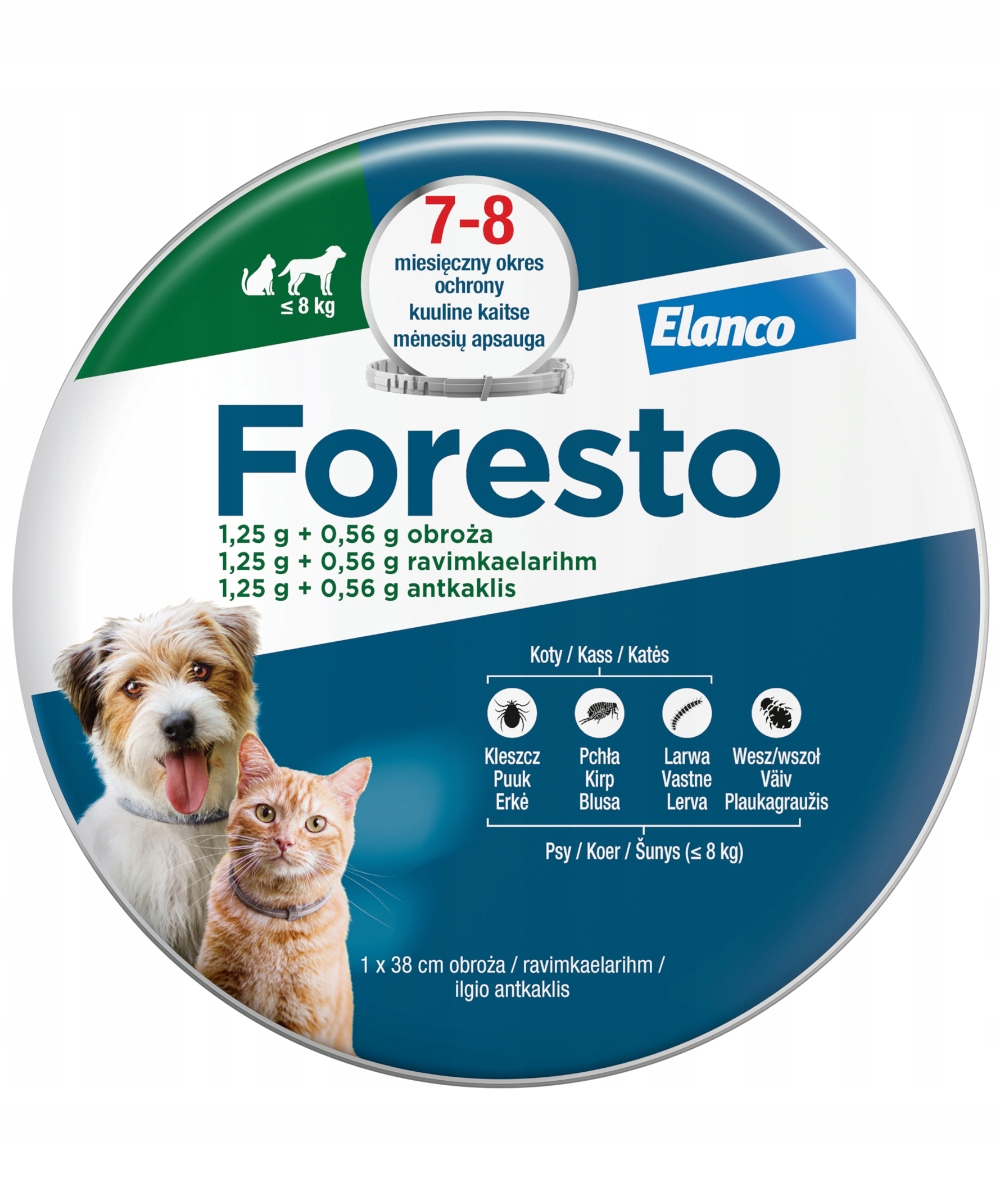 Foresto Obroża Pies/kot Do 8 Kg na pchły kleszcze