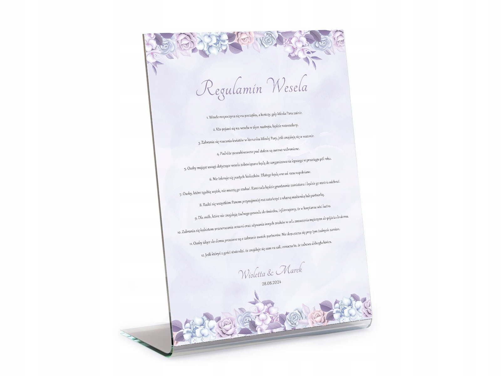 Regulamin wesela A4 w pleksi stojący - 2 szt.