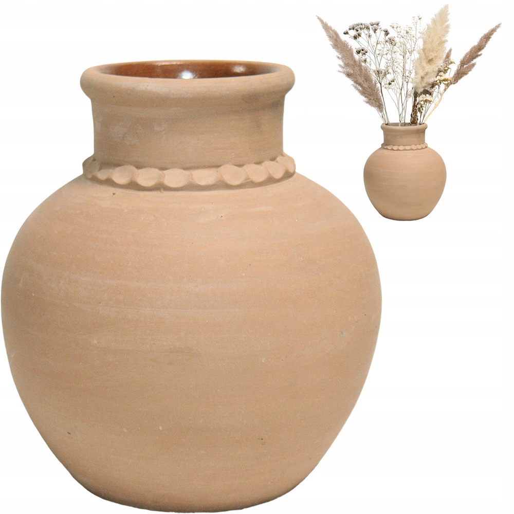 Hliněná Váza 25 cm velká terakota na květiny kytice tulipánů růže boho