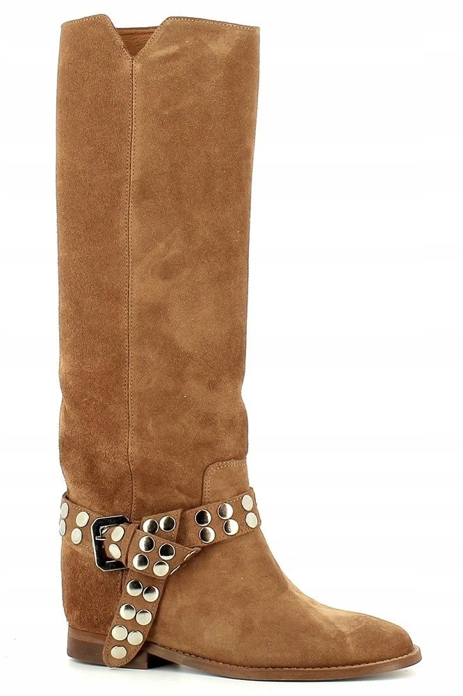 Carinii B7484 Kozačky Koturn Kůže Semiš Červená 39