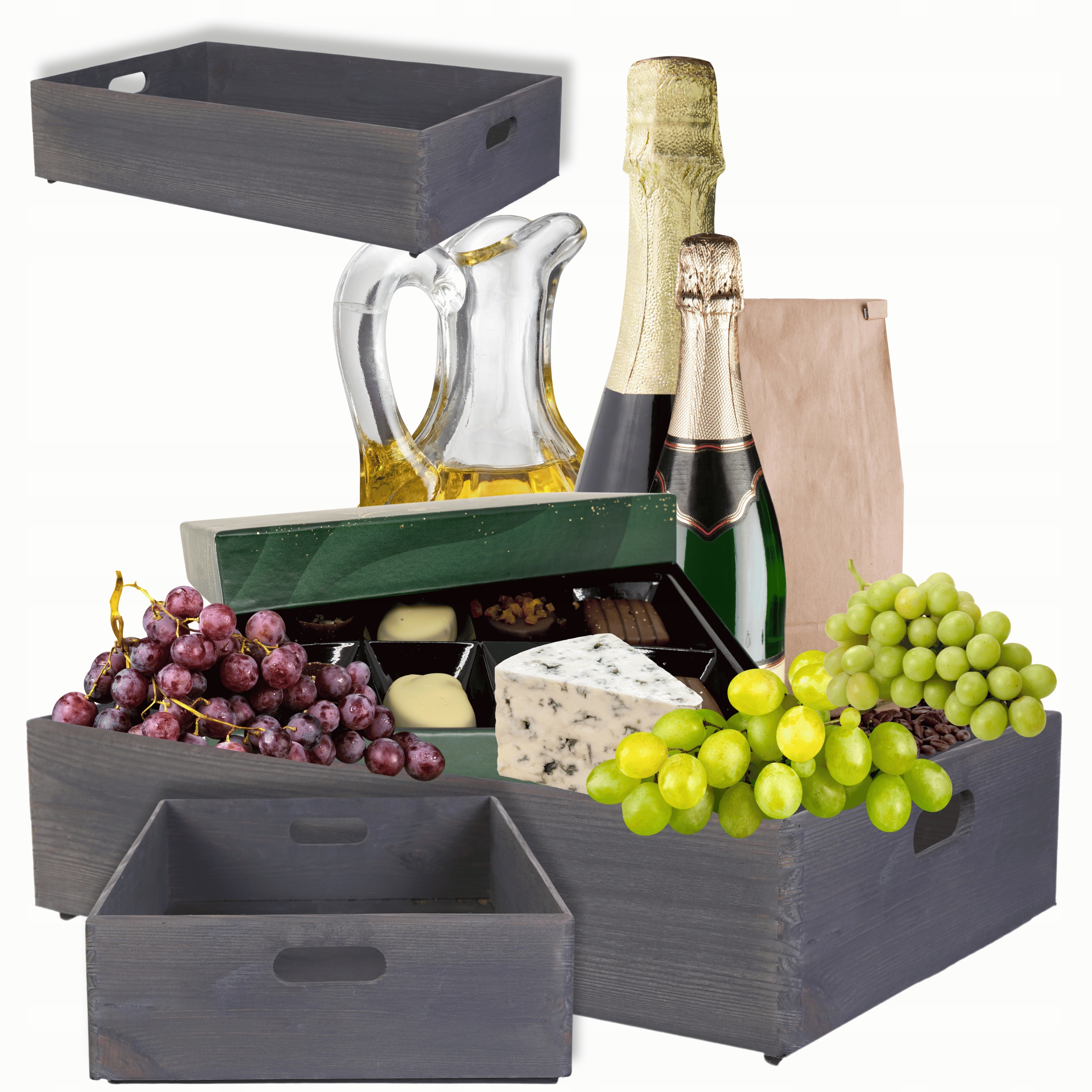 Dřevěná krabička s rukojeťmi, 60 x 40 cm, s Eko úchytkami