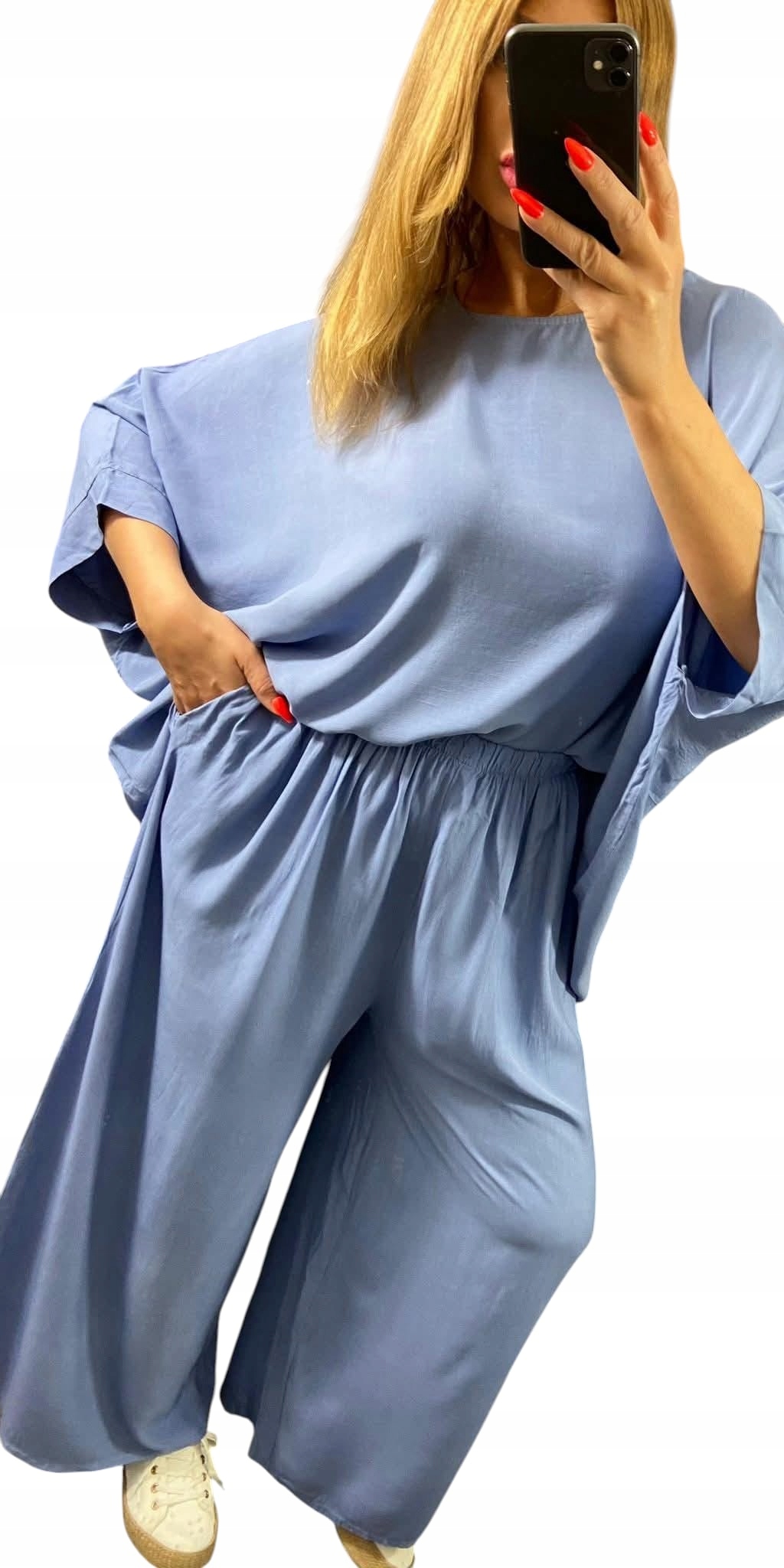 Z0006 Dvoudílný Komplet S Kalhotami Oversize Modrý vel. 52 (6XL)
