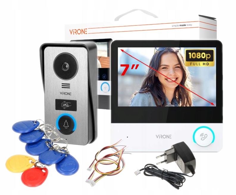 WIDEO DOMOFON JEDNORODZINNY 7" FULLHD 2MPX BRAMA FURTKA WIDEODOMOFON
