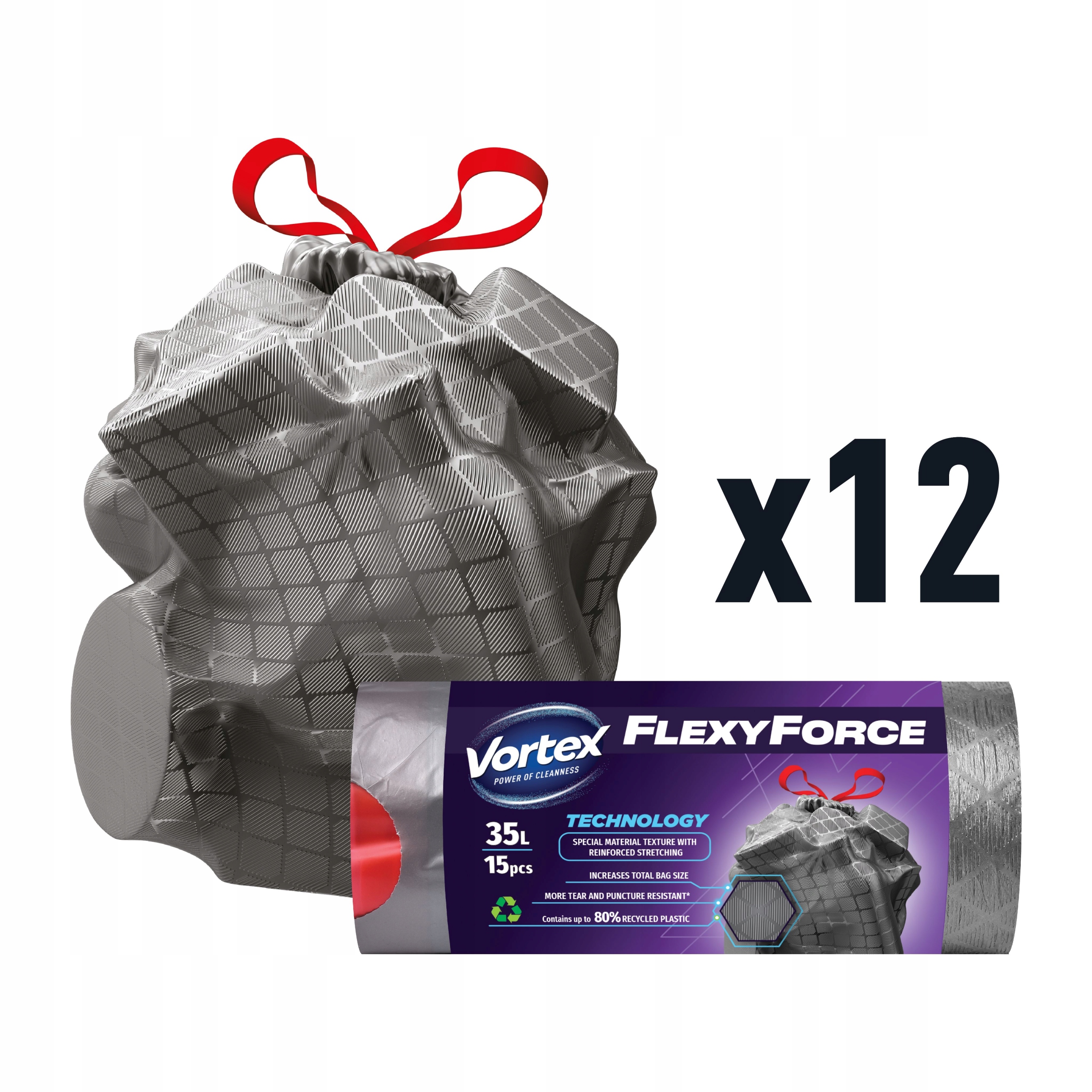Levně Vortex Pytle na odpadky Hdpe 53x60 cm grafitové 35 l/15 ks (12×15 ks) 180 ks