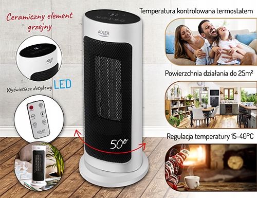 Termowentylator Ceramiczny Grzejnik 2000W Regulacja LED z Pilotem + Timer Funkcje programator czasowy wentylator