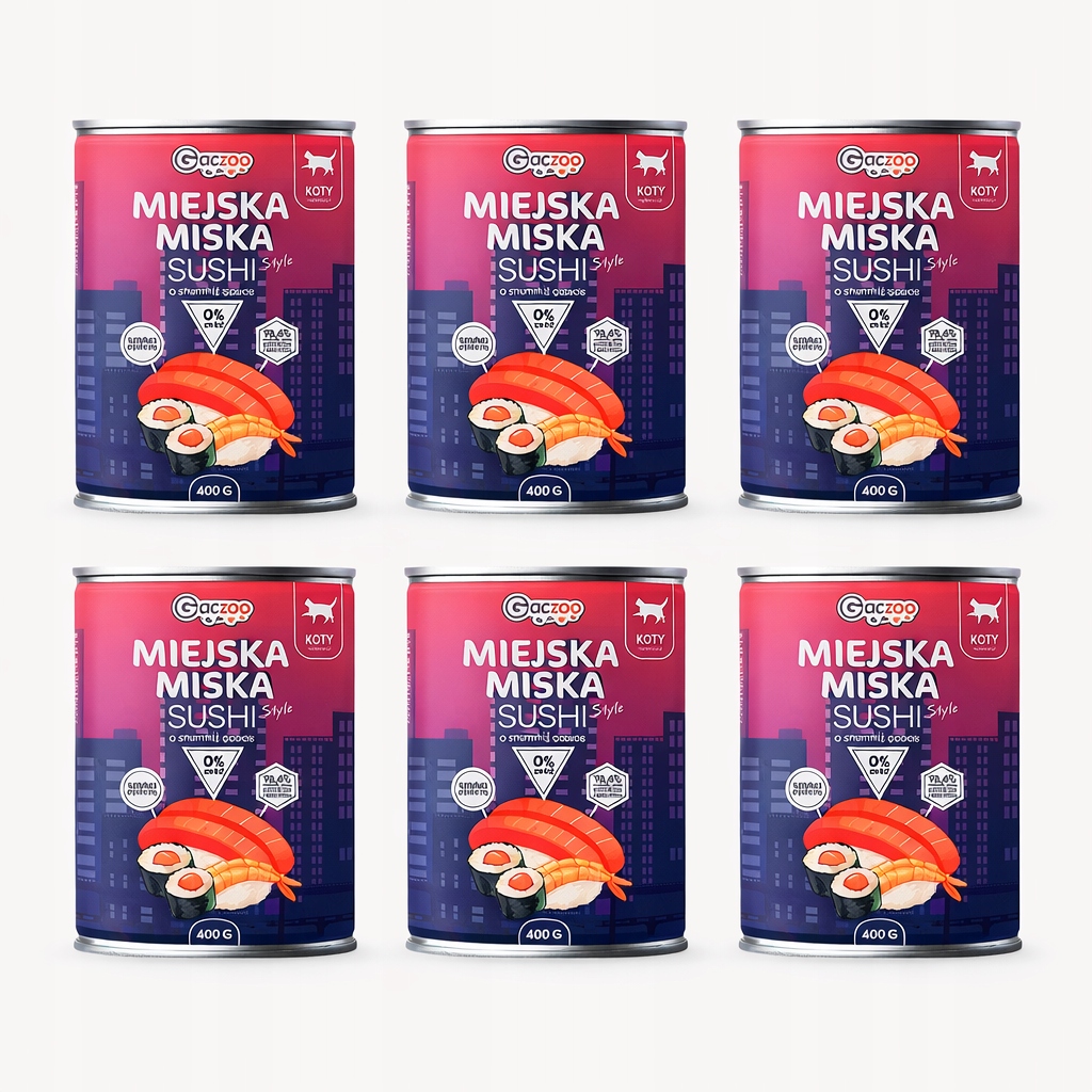 Levně 6 x Gaczoo Městská miska bez obilovin krmivo mokré pro kočky Sushi s rybou 400 g
