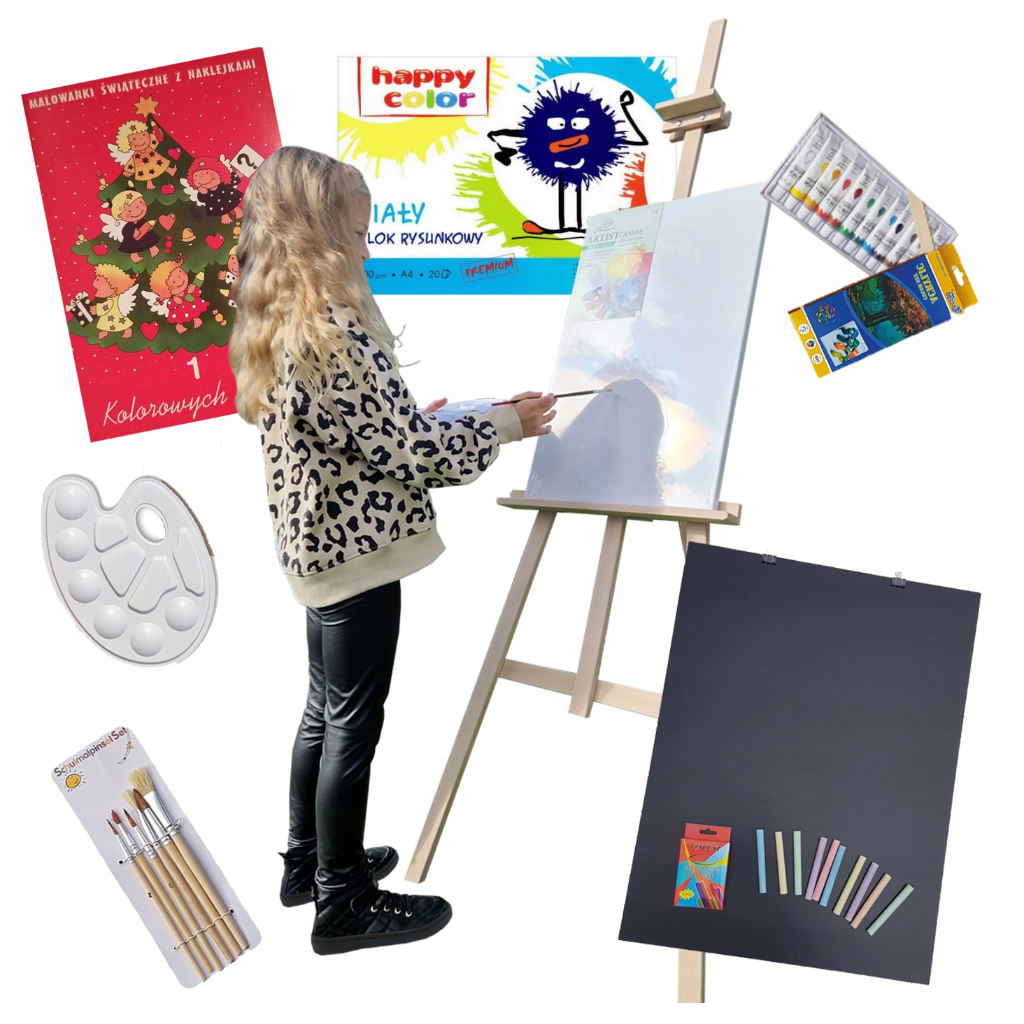 Malířská Sada Pro Dítě Malířský Stojan 176 cm Křídová Tabule Na Dárek
