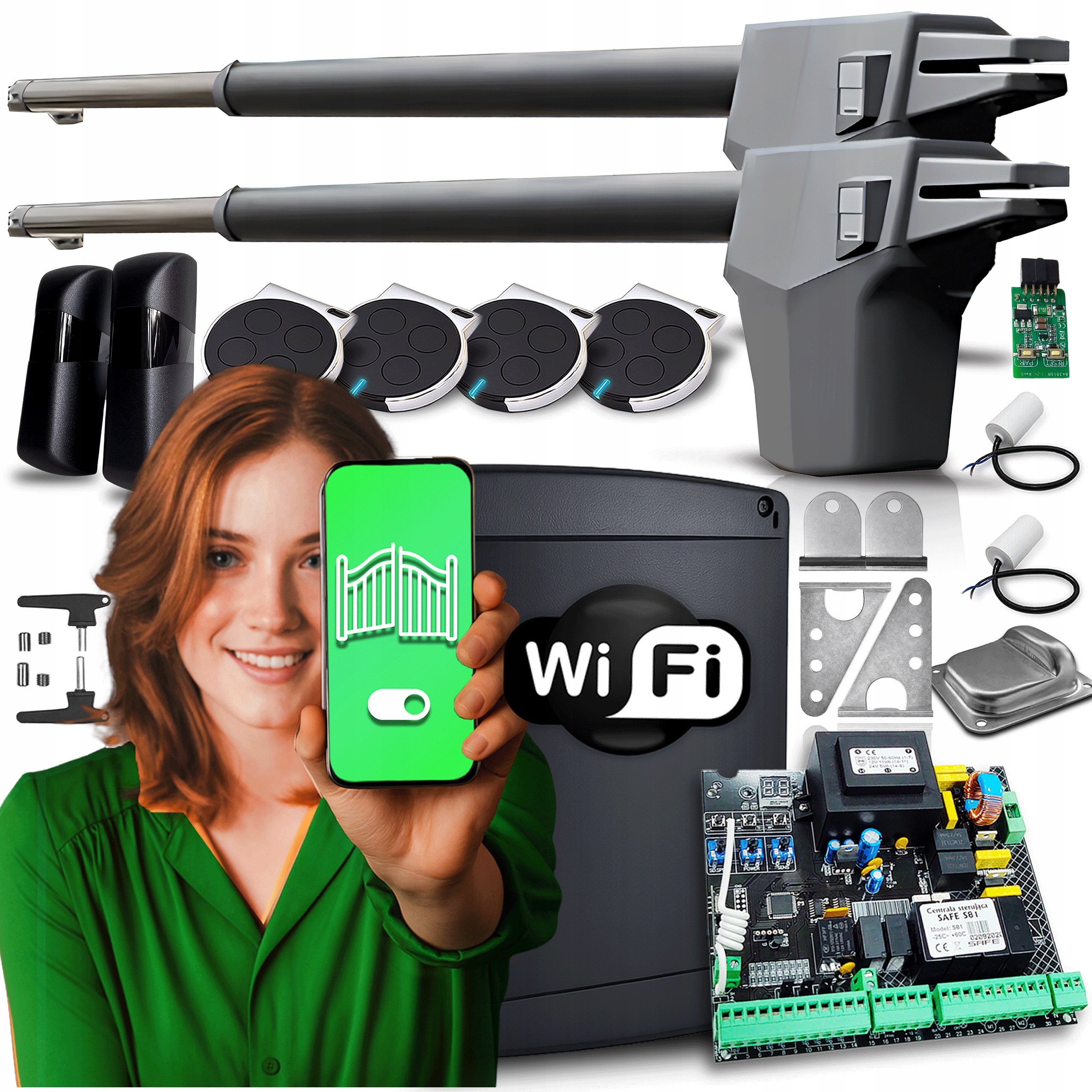 Pohon pro Dvojkřídlovou bránu Set automat 4 ovladače Pohon Wifi 8,6 m