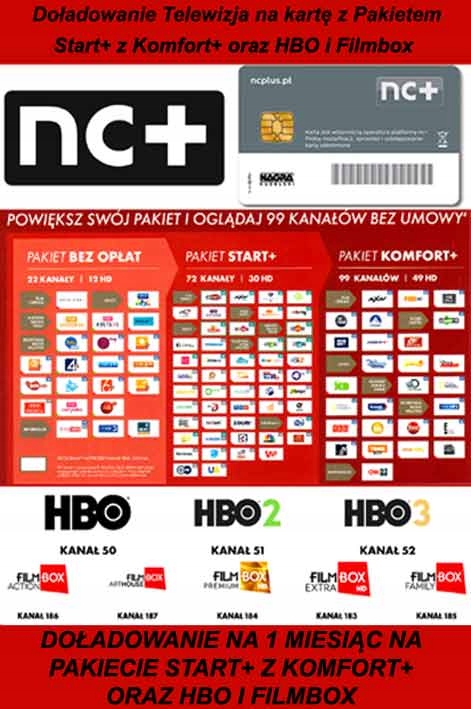 DOŁADOWANIE KART START+ Z KOMFORT+ HBO FILMBOX NA 1 MIESIĄC