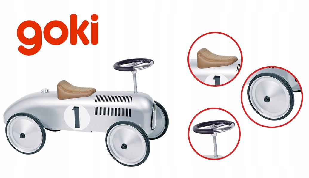 Goki jeździk wyścigowy metalowy auto srebrny Kod producenta 14136