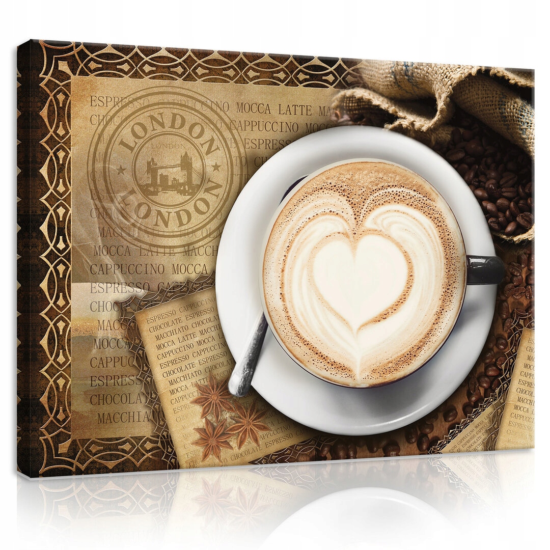 Obraz 60x80 Káva latte-art Londýn ráno aroma zrna zátiší
