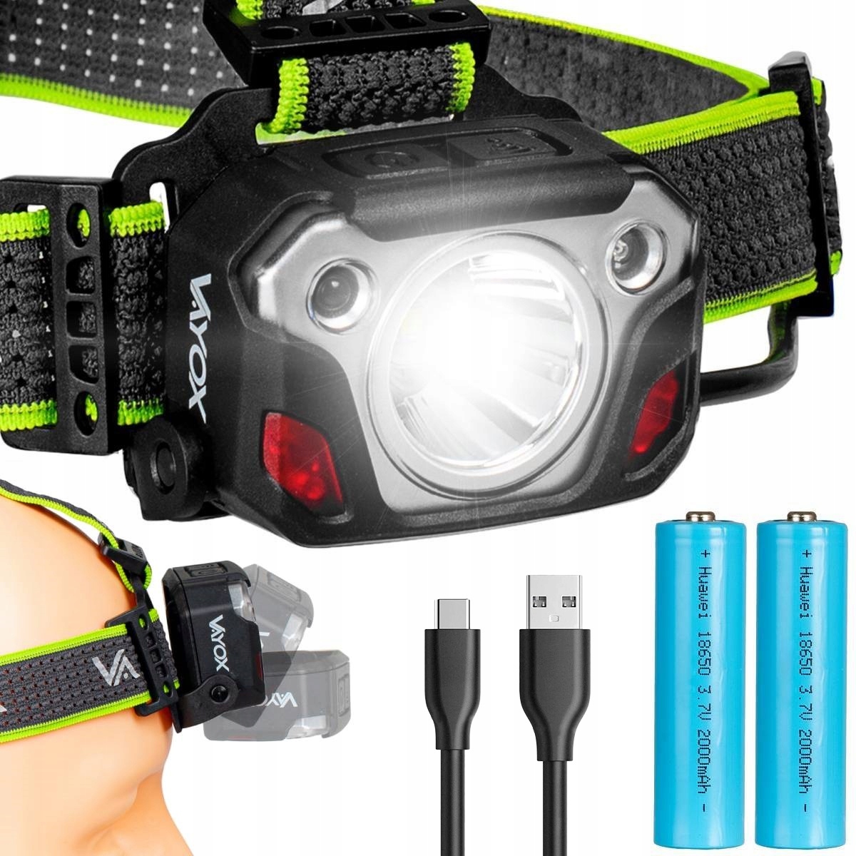 Čelovka Akumulátorová Led Čelovka 2x18650 Usb-c 1200lm Pro Vayox