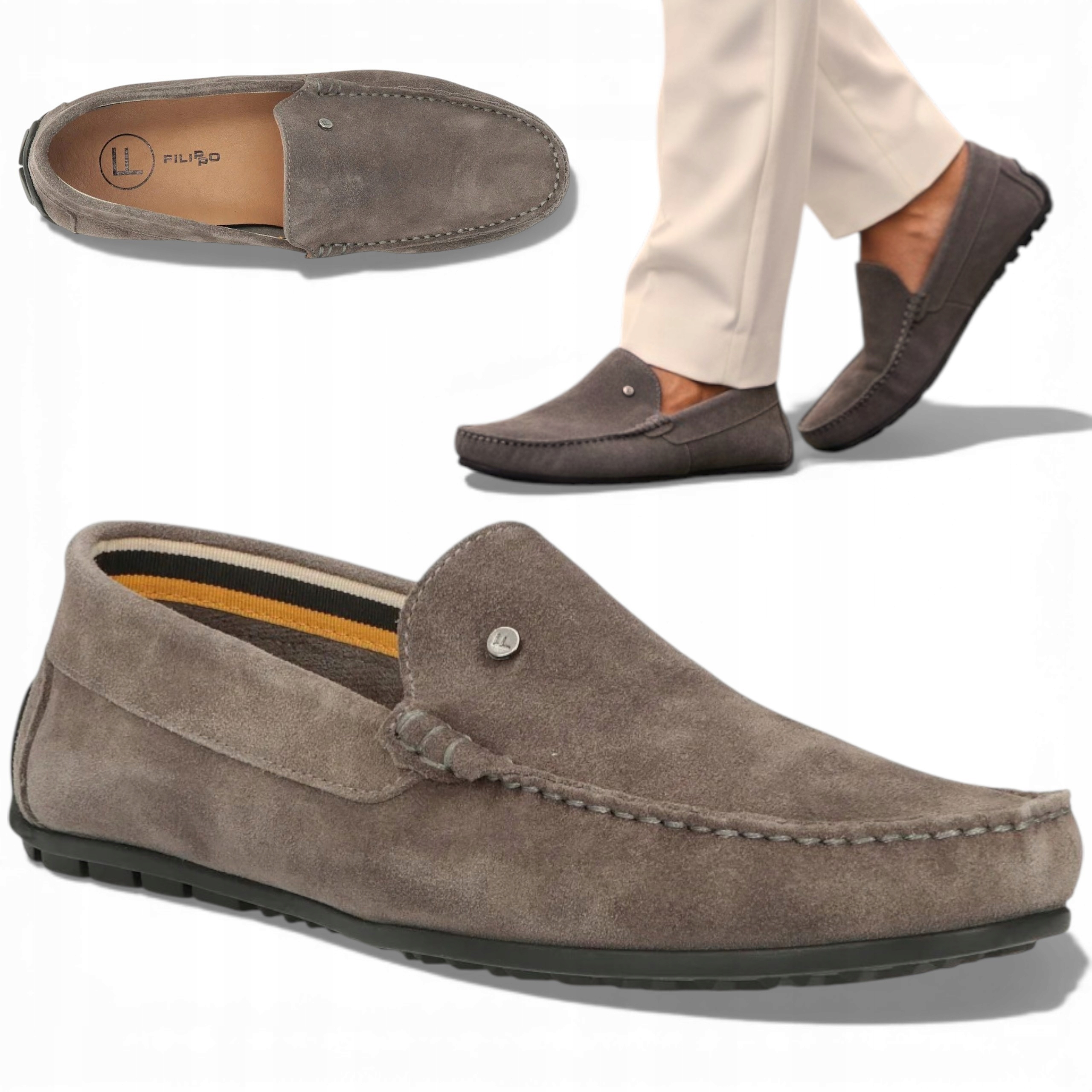 Pánské kožené mokasíny Semišové 42 Filippo Elegantní Pohodlné Nazouvací