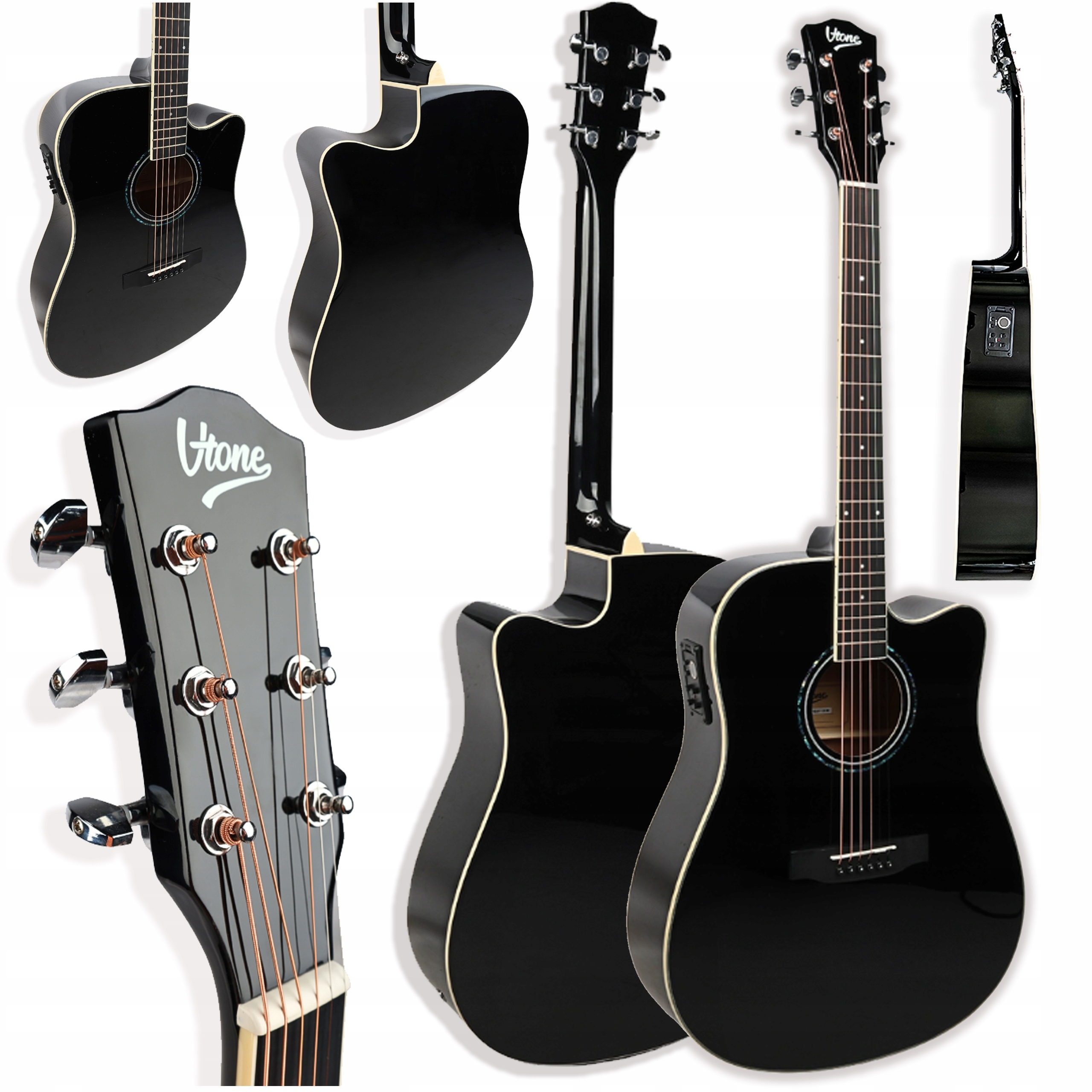 Elektroakustická kytara 4/4 dreadnought cutaway černá V-tone VEAG1 Ce Bk