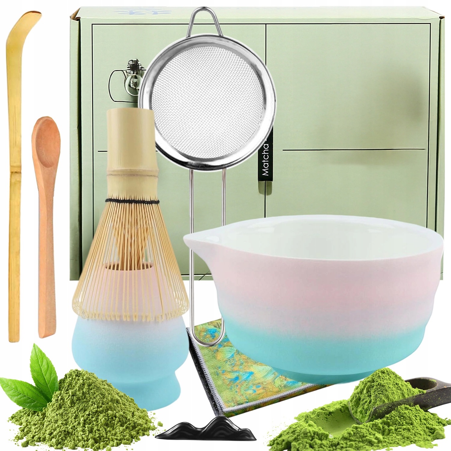 8x Bambusowy Zestaw Prezentowy Do Herbaty Matchy Chashaku Trzepaczka Łyżka