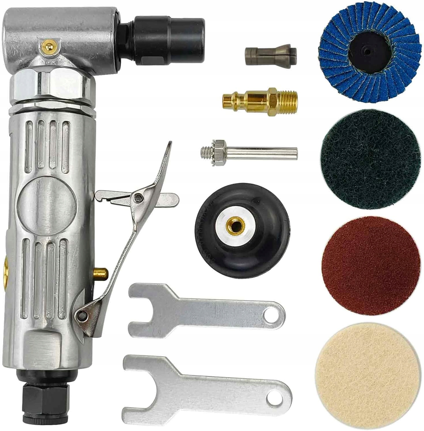 Úhlová Pneumatická Bruska 1/4" 12000 Ot/min Se 4 Kotouči Pro Pájení, Leštění