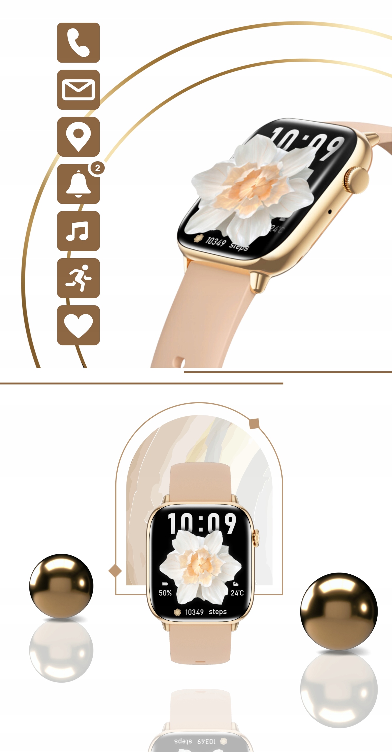 SMARTWATCH ZEGAREK DAMSKI Z FUNKCJA ROZMOWY SPORT ZDROWIE ZLOTY DAMSKIE Komunikacja Bluetooth NFC