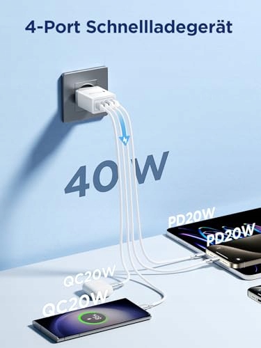 AIONEUS Ładowarka USB C 4 Porty Szybkie Ładowanie 40W Dla iPhone Android — miniatura 2