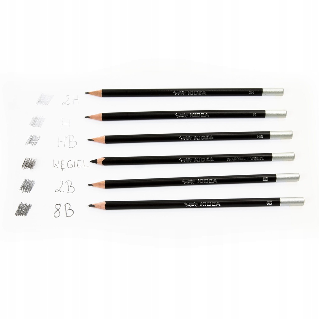 KIDEA ZESTAW OŁÓWKÓW ARTYSTYCZNYCH + WĘGIEL RYSUNKOWY Marka Kidea
