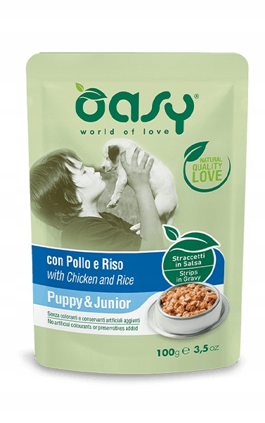 Oasy Pásky v omáčce pro štěňata kuře a rýže 100 g