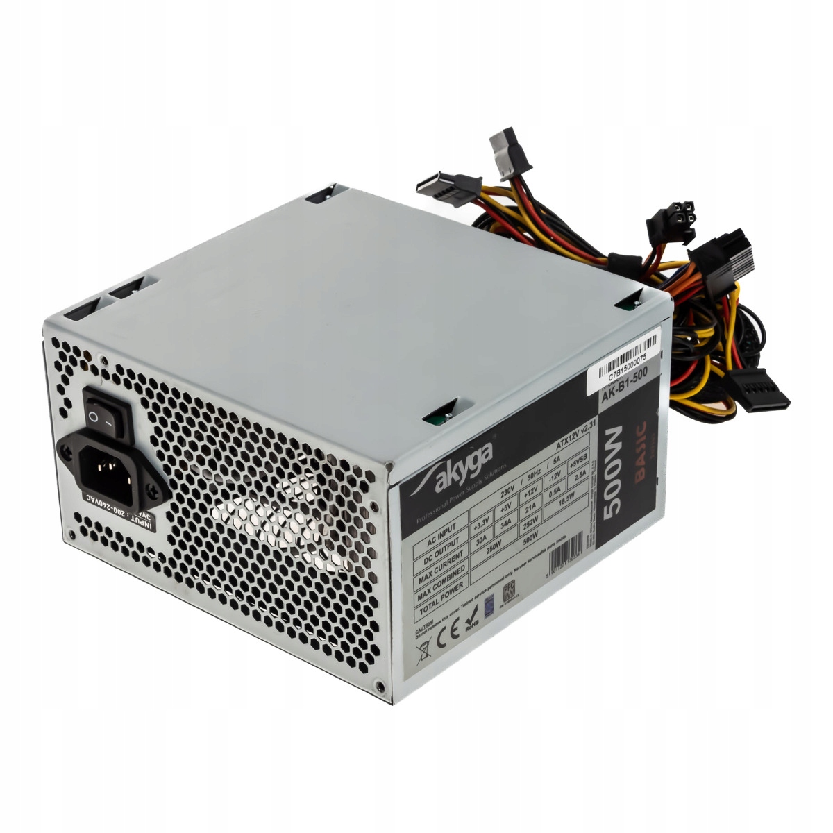 Akyga AK-B1-500 500W Psu Atx 20+4-PIN ATX12V PCIe Sata Molex Fdd