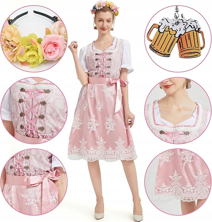 Šaty Dirndl Oktoberfest Tradiční Midi s Zástěrou náušnice S C2,17