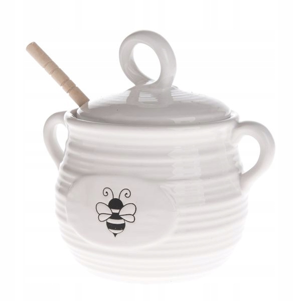 

Ozdobny pojemnik na miód biały ceramiczny łyżka