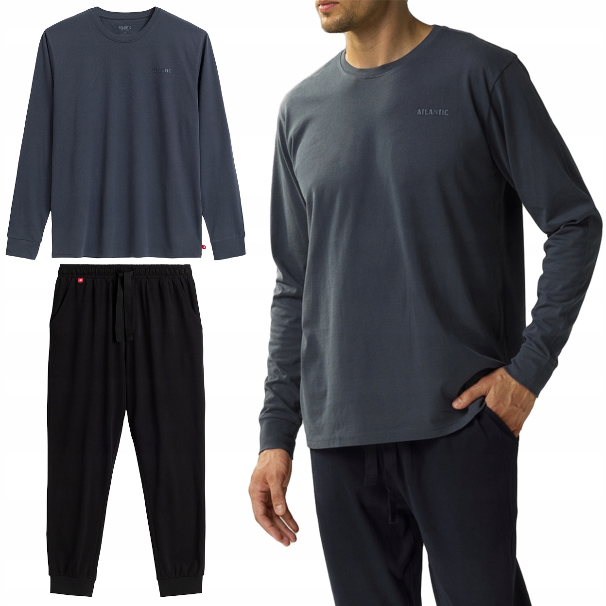 Pánské Pyžamo Atlantic NMP-372 volný střih dlouhý rukáv Bavlna M