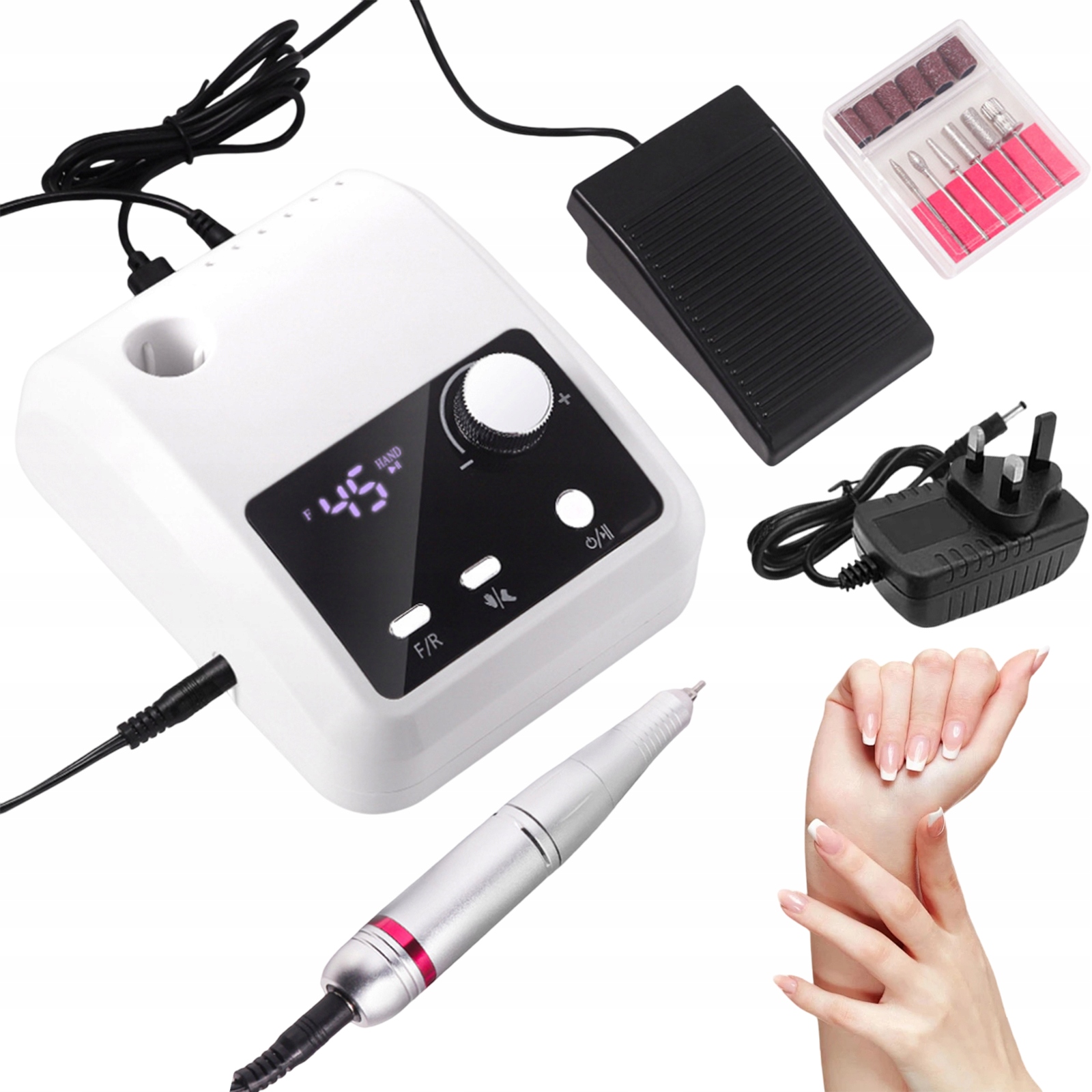 Bruska Na Nehty 45000 Ot/min Elektrická S Nožním Pedálem Bílá