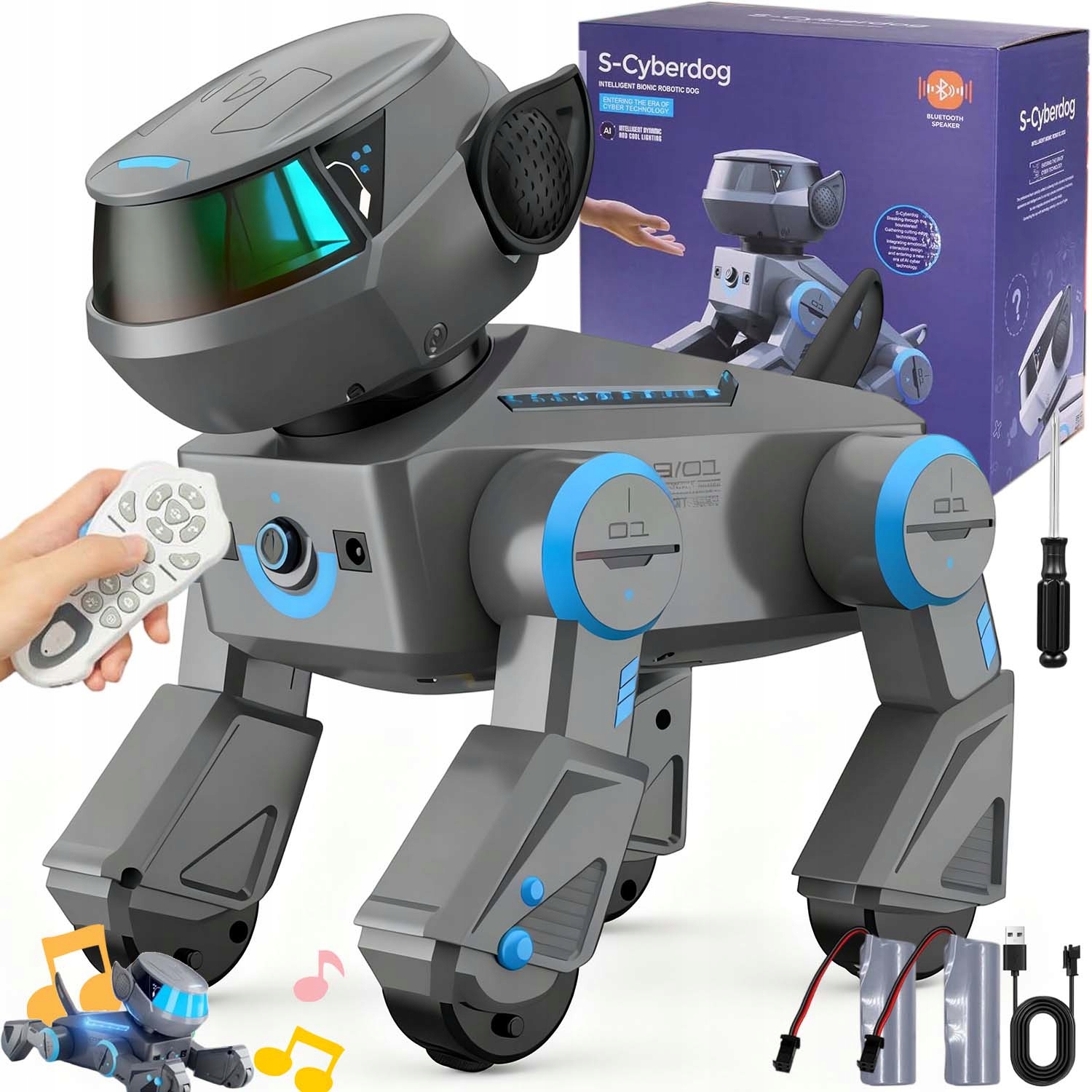 Interaktivní Robotický Pes Dálkově Hudba Přes Bluetooth 1200 Mah S Led Diodou