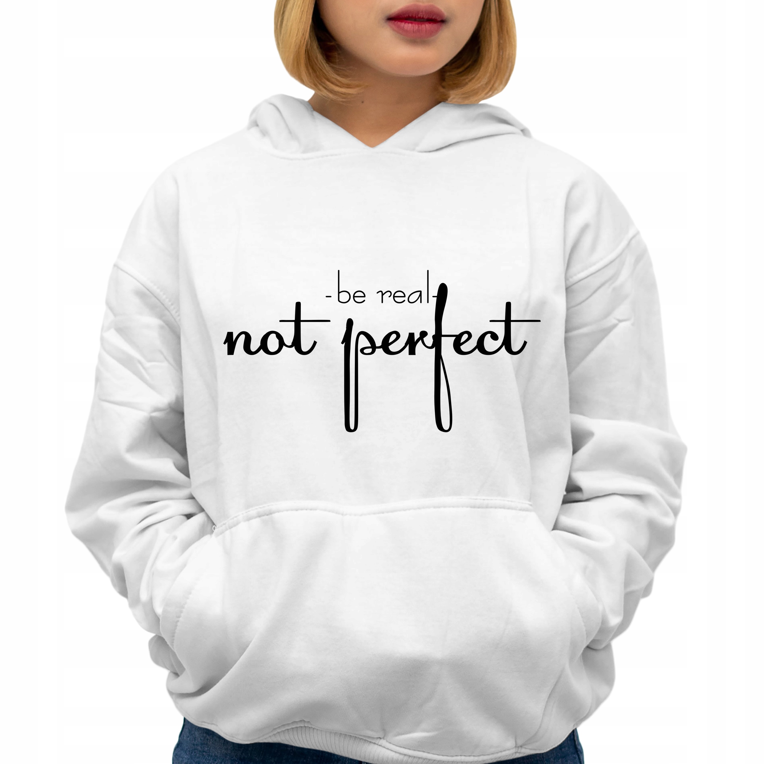 Mikina s vanilkovou Kapuce Be Real Not Perfect jako Dárek Vzory Vel M