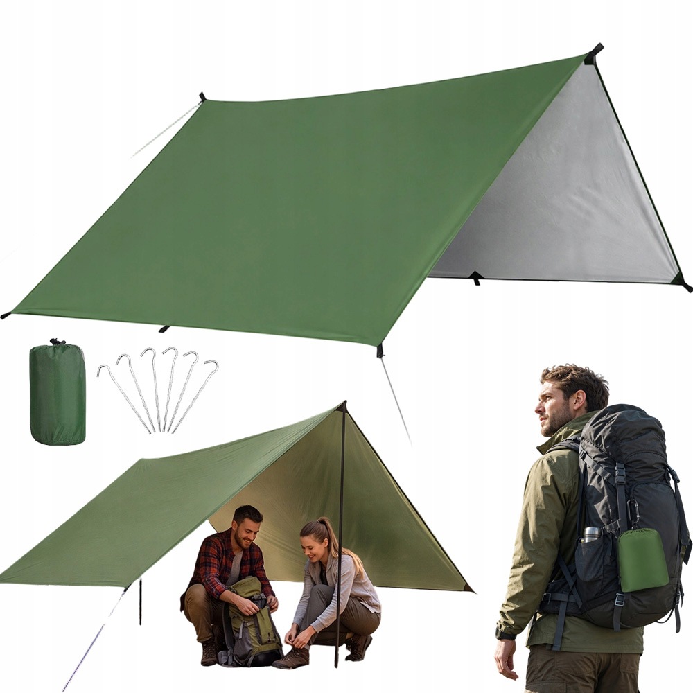 Plandeka Kempingowa 3X3M Tarp Lekki Wodoodporny Namiot Hamak Outdoor Uv