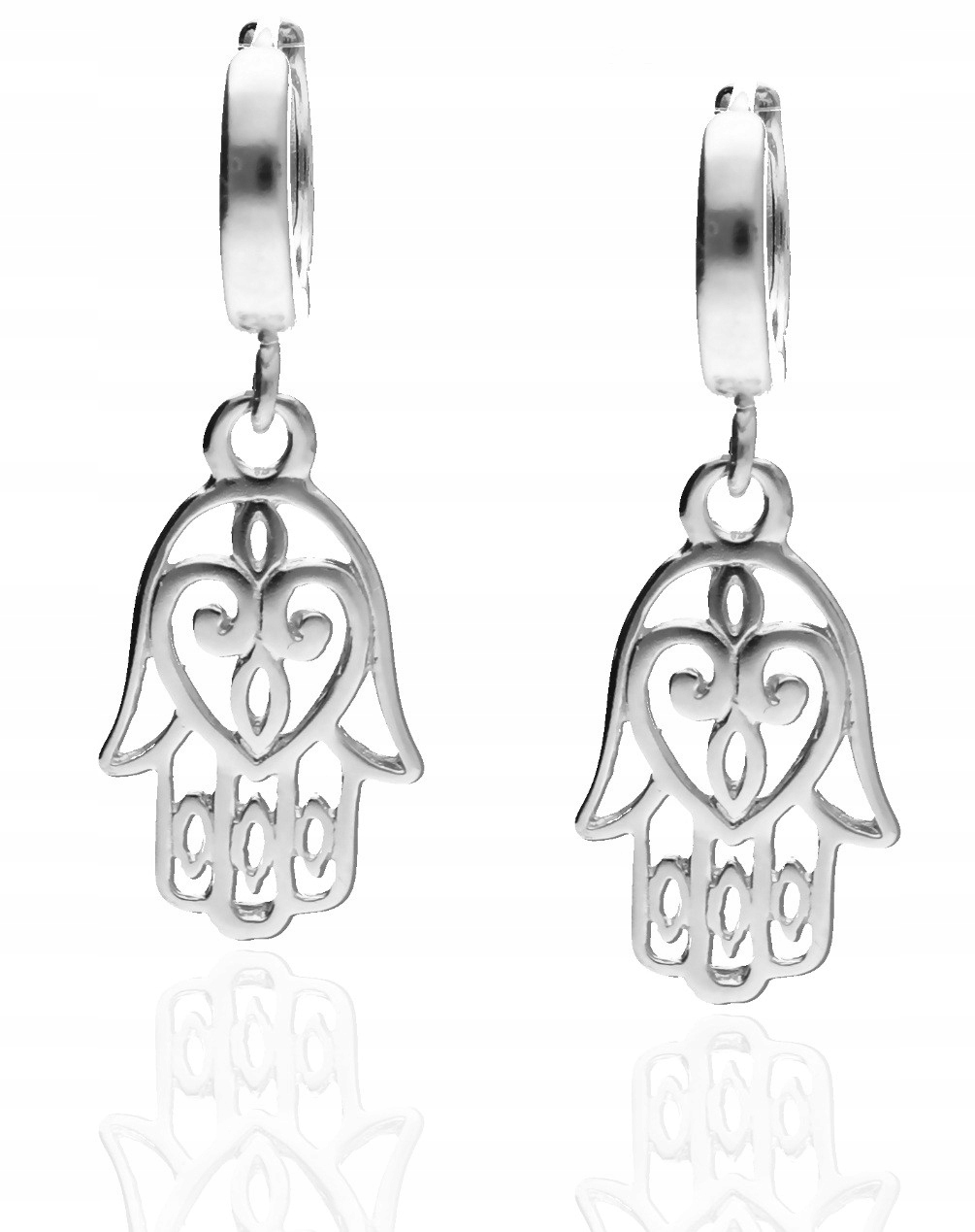 Závěsné náušnice ruka fatimy Hamsa na kolečkách stříbro 925 krabička