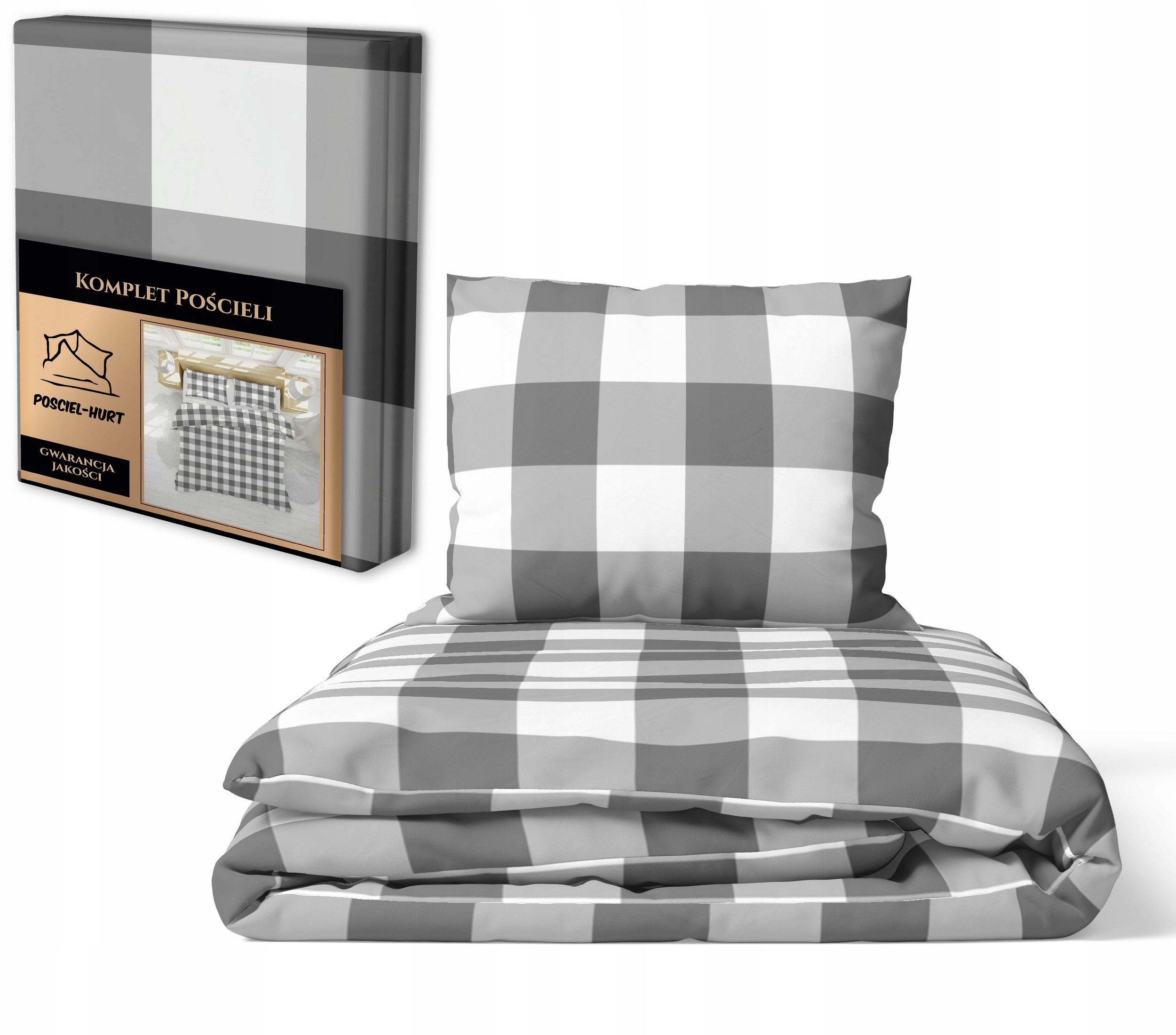 Povlečení 140 x 200 cm, 70 x 80 cm, 140 g/m2, bavlna 100 % Mřížka šedá