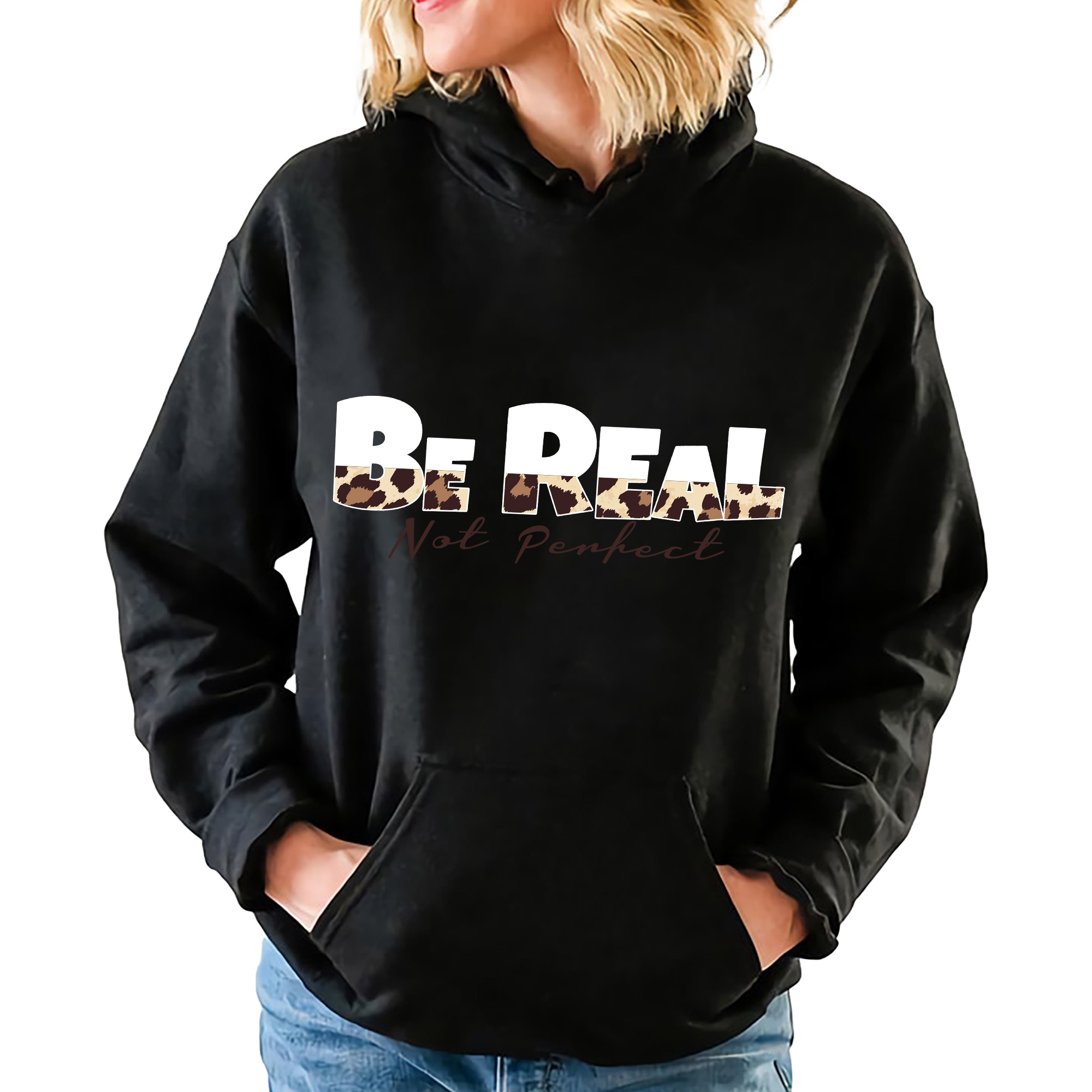 Černá mikina s kapucí Veselý Dárek Narozeniny Be Real Velikost M