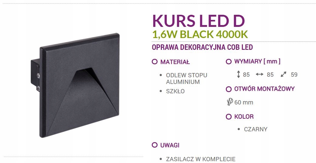 Oprawa schodowa lampa ścienna LED 1,6W czarna 03909 IDEUS Rodzaj schodowa