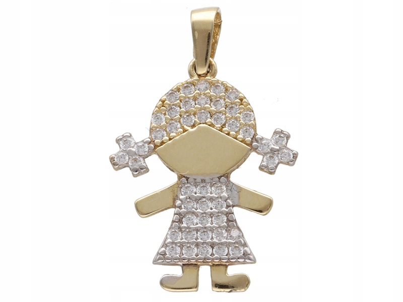 Zlatý přívěsek 585 holčička se zirkony, moderní vzor 14k, ideální