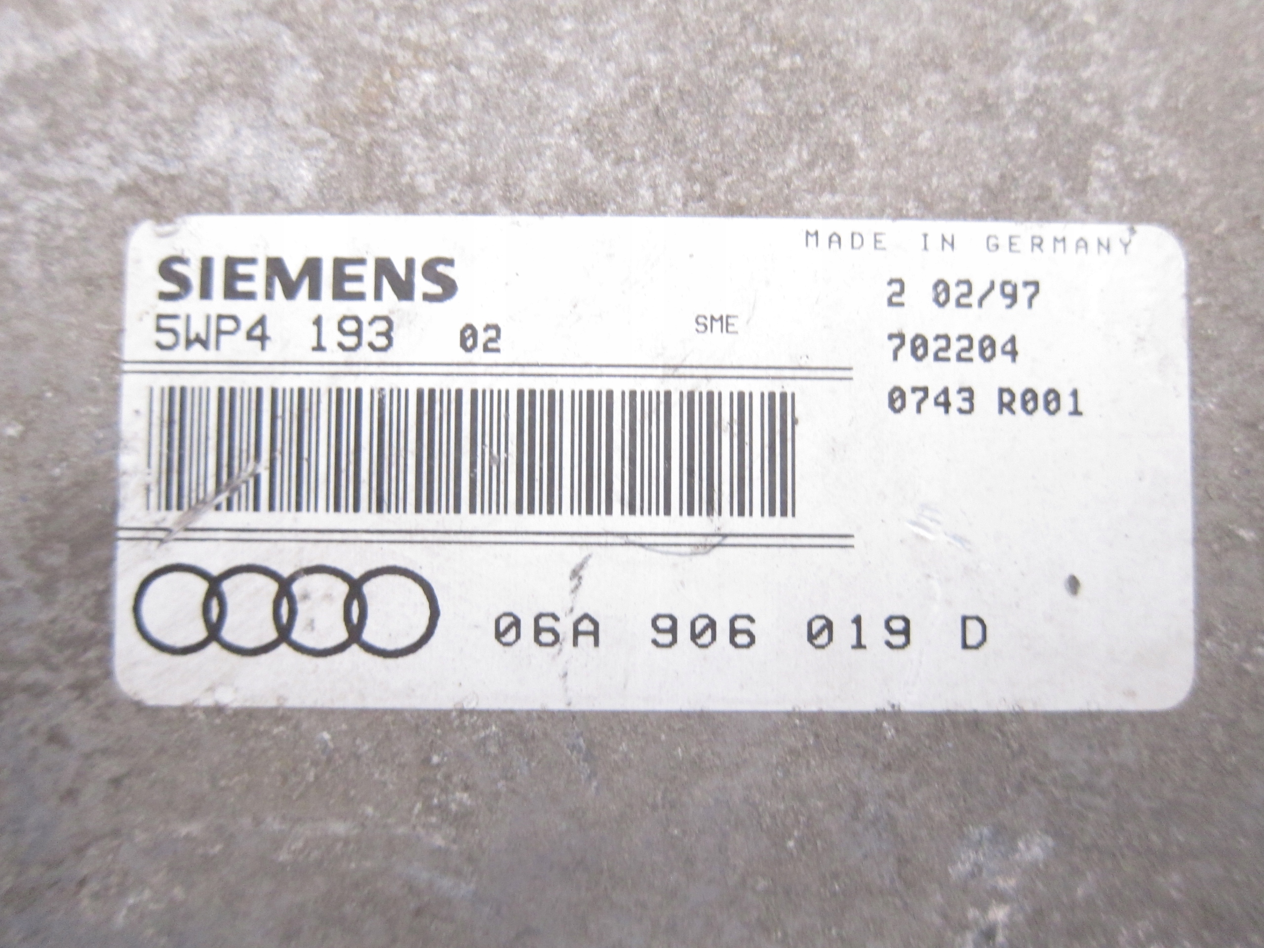 control unit of the engine AUDI A3 8L 1.6B 5WP419302 06A906019D