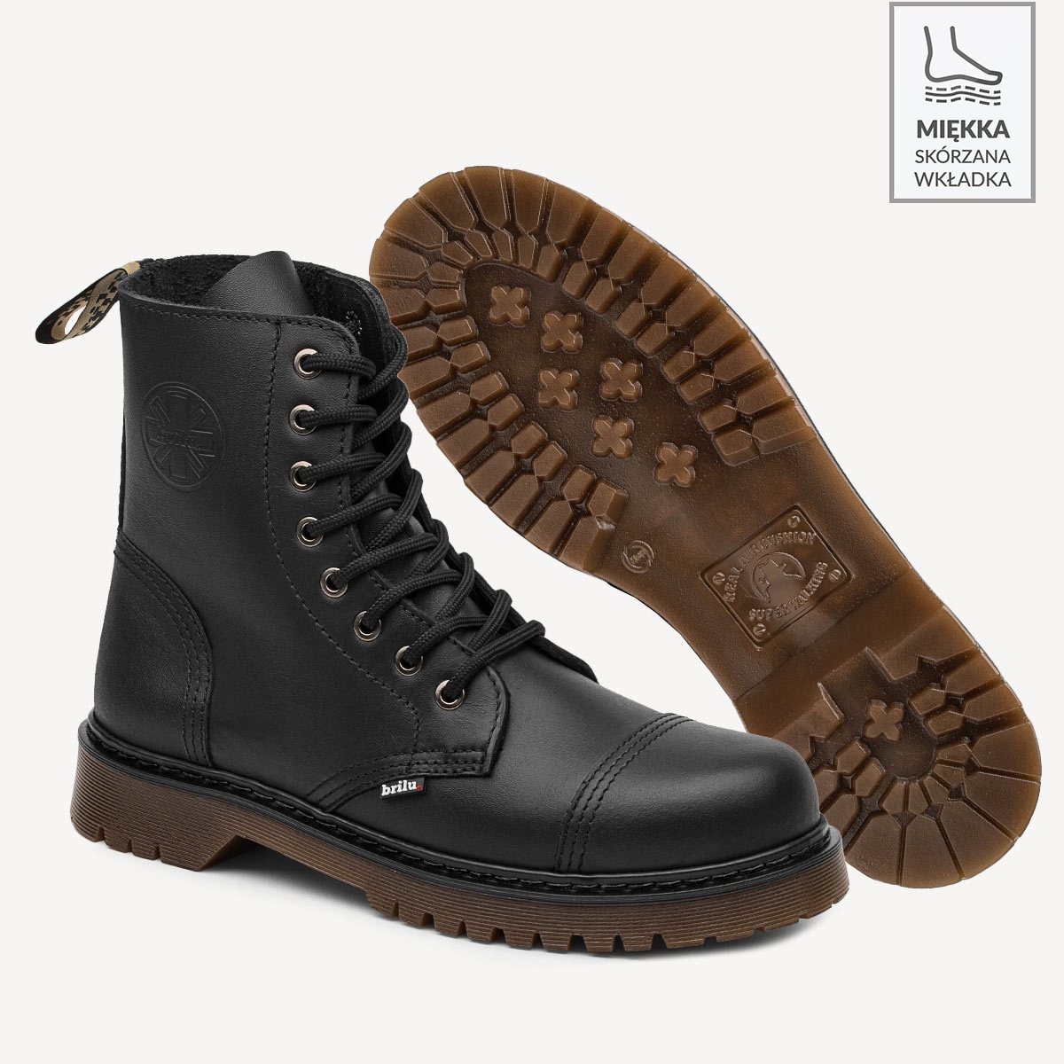 GLANY BRILU POLSKIE SPÓD KAUCZUKOWY 8-DZIUR WYSOKIE CZARNE SKÓRA 37 Kod producenta 8887