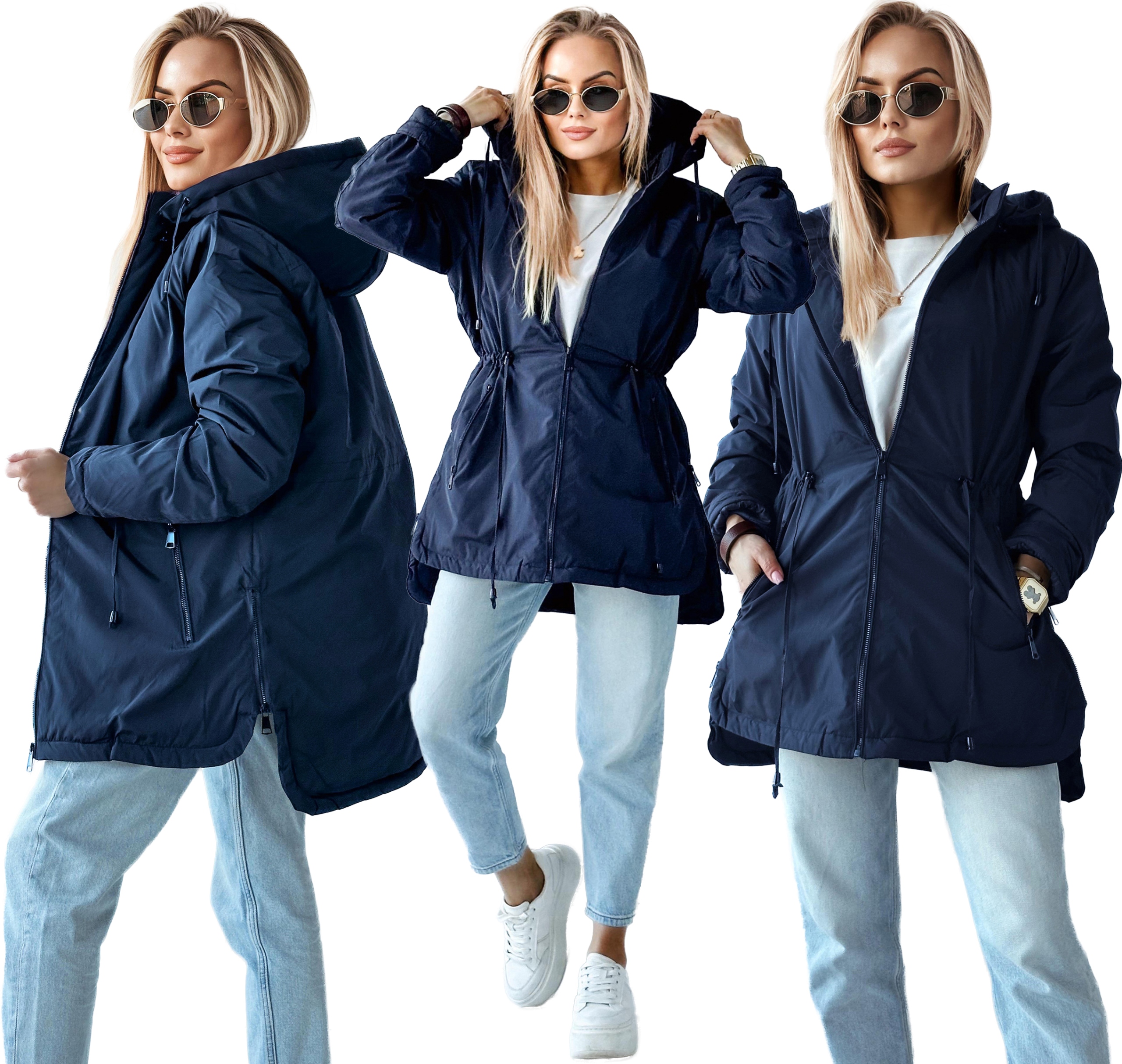 Przejściowa Kurtka damska płaszczyk Parka ocieplana kaptur 44 Edith