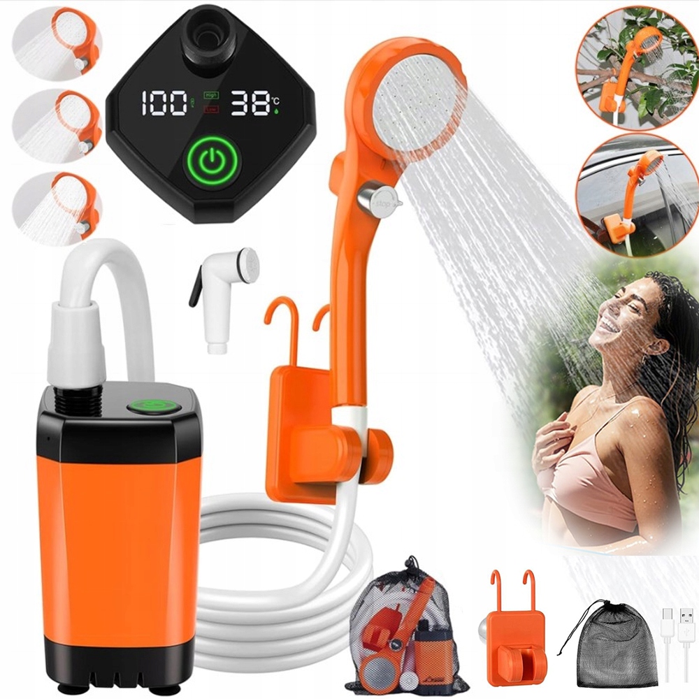 Turistická Sprcha Elektrická Kempingová Pumpa Akumulátor LCD 6000 mAh
