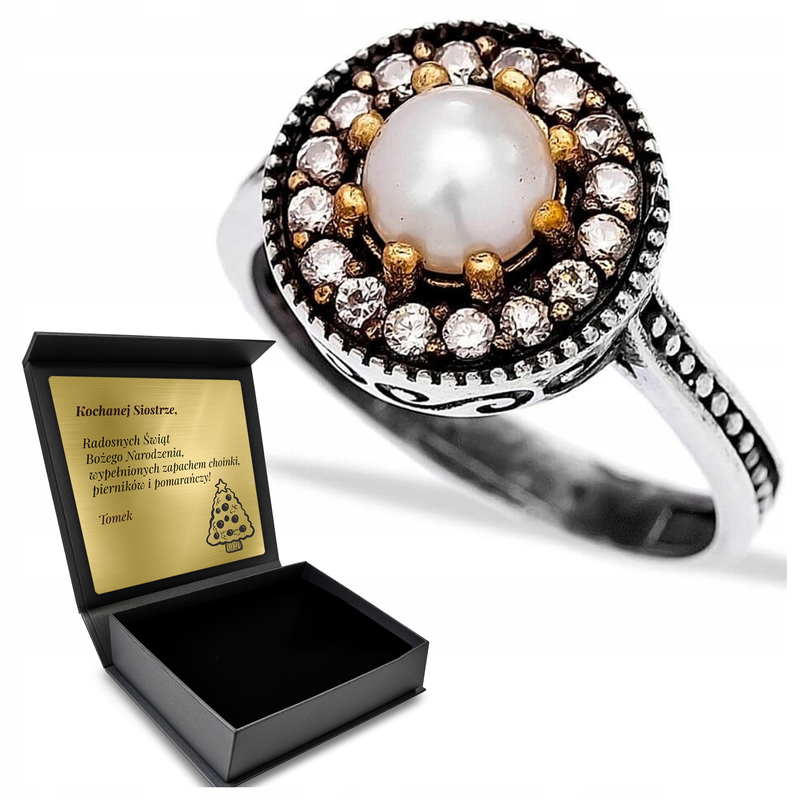 Prstýnek 925 S Zirkony A Perlou pro ženy Gravírování