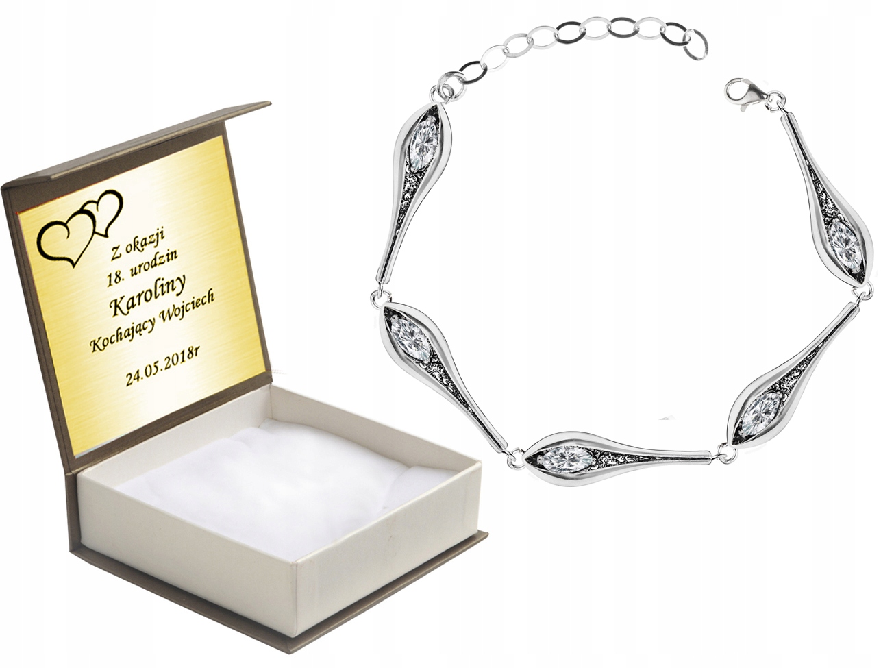 

Bransoletka Srebrne Sopelki Z Cyrkoniami + Grawer