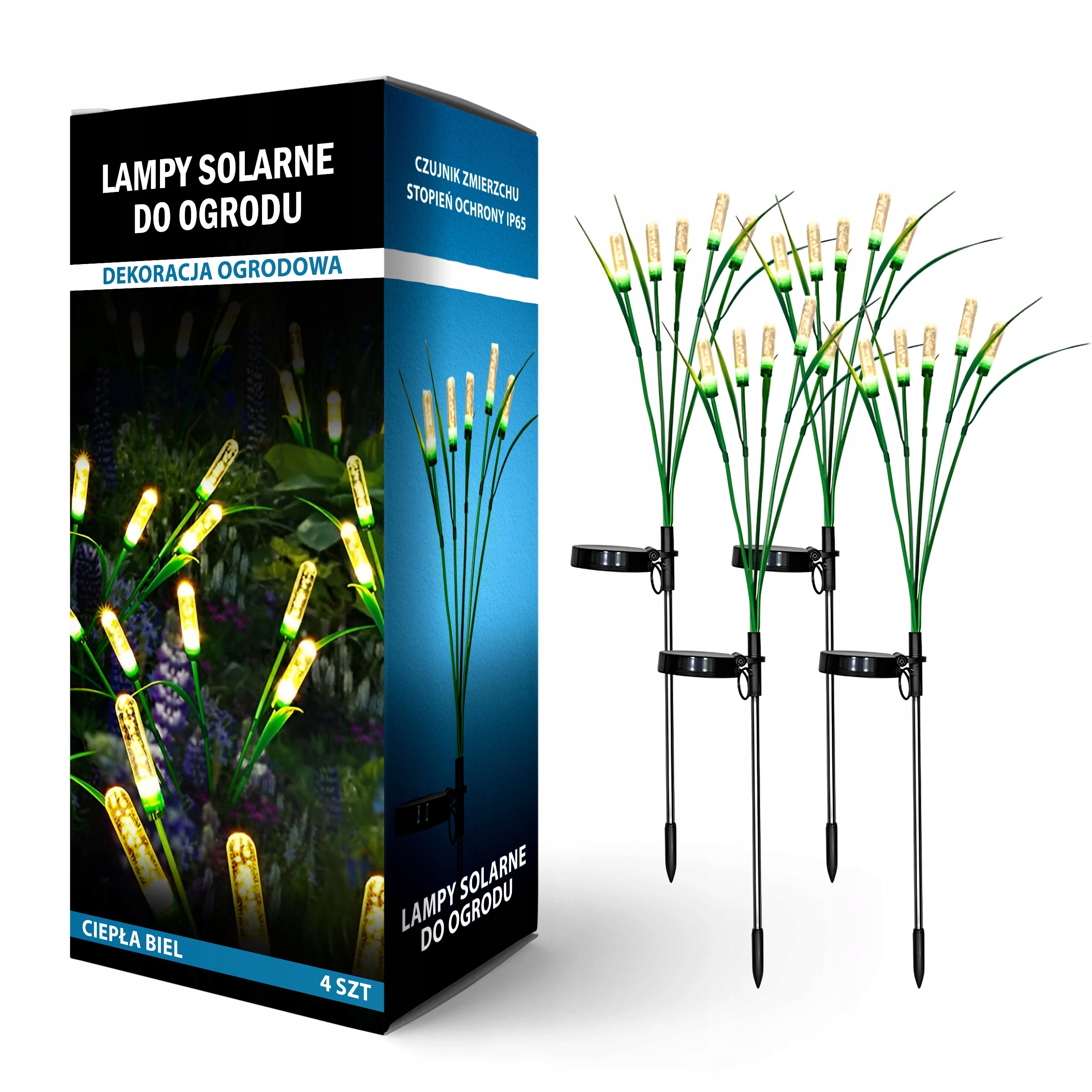 Lampy solarne do ogrodu do czujnik zmierzchu Ciepła biel 4 sztuki