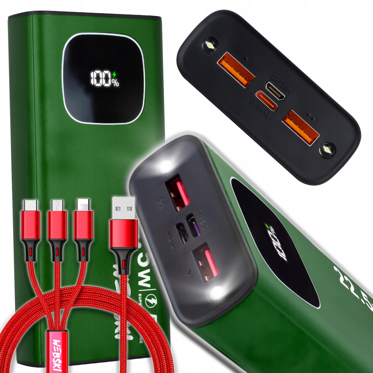 Prostorná Powerbanka Quick Charge Qc Pd 22.5W 30 000 Mah Usb Kabel Usb-c 3V1