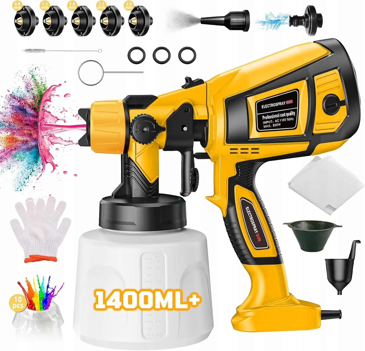 Pistole Malířská Agregát Na Malování Stěn 1400ML 5 Trysek 3 Sprej Vzory